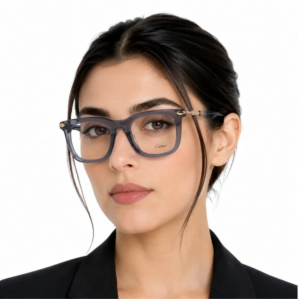 فریم عینک طبی برند cartier دسته شفاف کد 9063 — تصویر ۴