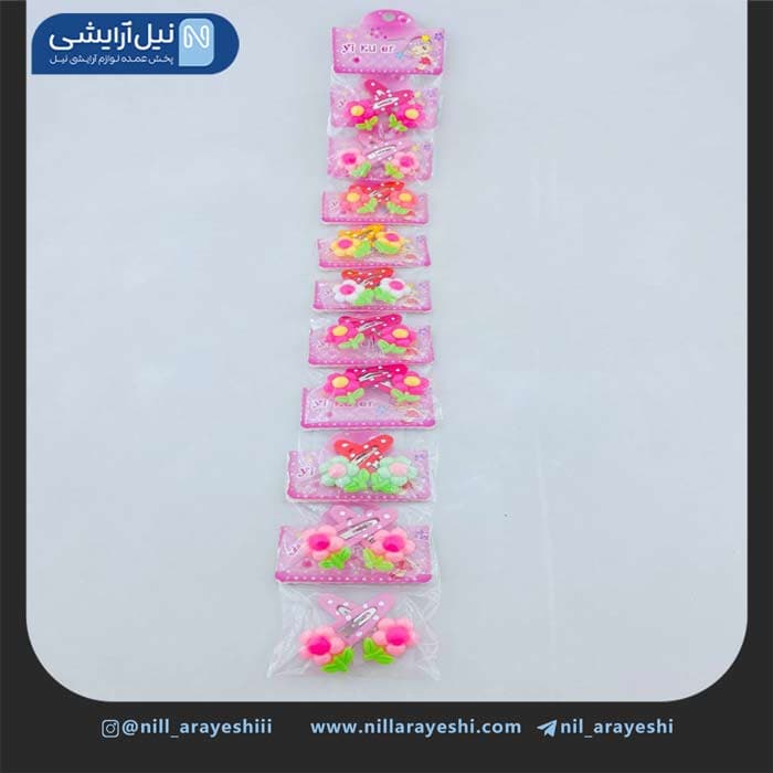 گیره مو فشاری ( تق تقی ) کارتی طرح گل بیست عددی کد 7 — تصویر ۳
