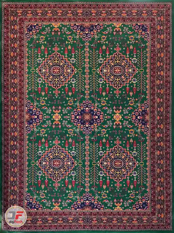 فرش طرح دستباف 700 شانه زمینه سبز کد 771092 — تصویر ۲