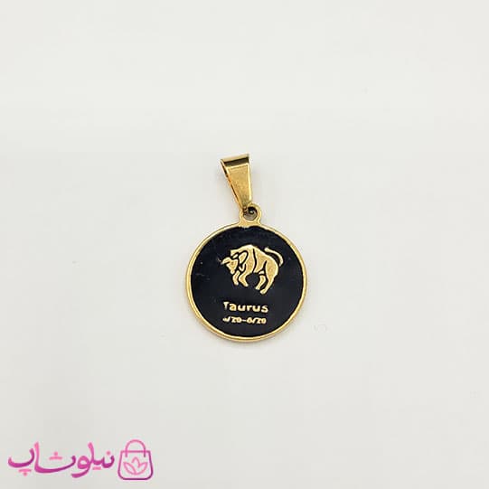 گردنبند ماه تولد اردیبهشت برج ثور (Taurus) استیل طلایی مشکی (ظریف) کد 130