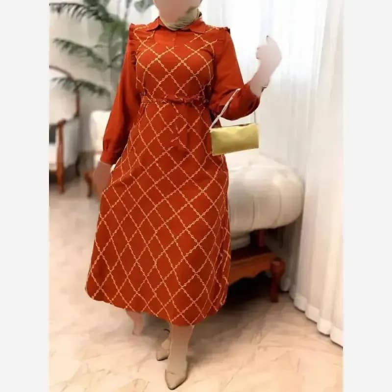 پیراهن بلند زنانه ماهرو خنک مجلسی آستیندار — تصویر ۴