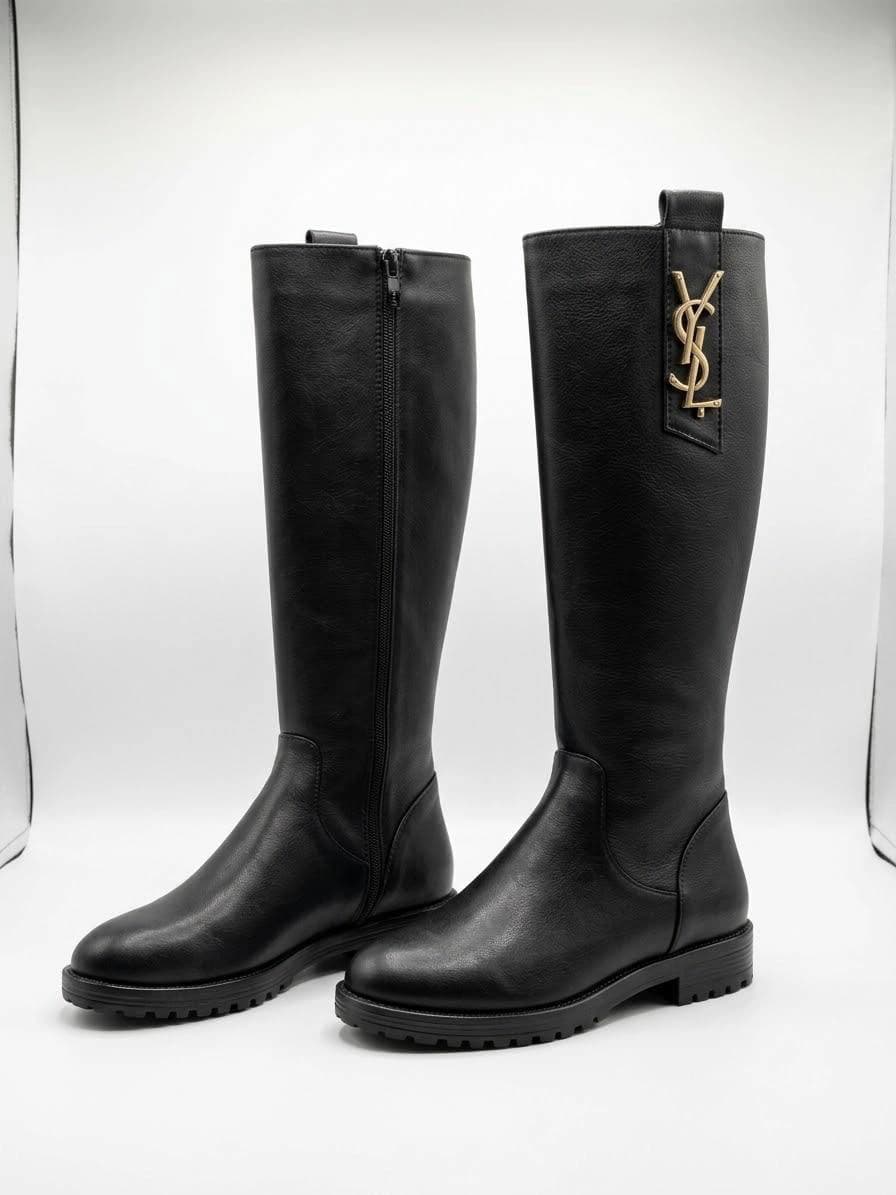 بوت ساق بلند زنانه مشکی زیپ دار مدل | YSL — تصویر ۲