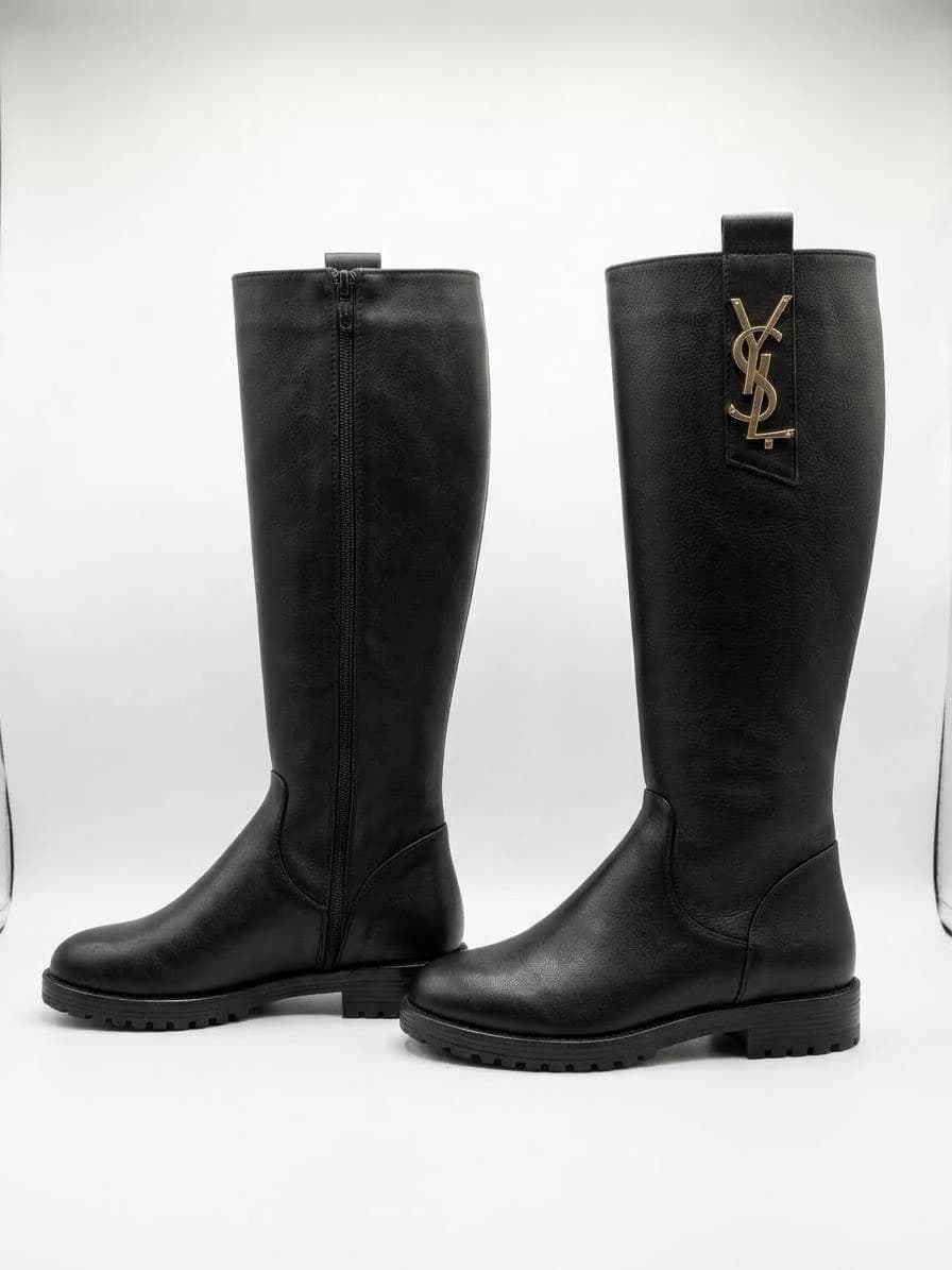 بوت ساق بلند زنانه مشکی زیپ دار مدل | YSL — تصویر ۴