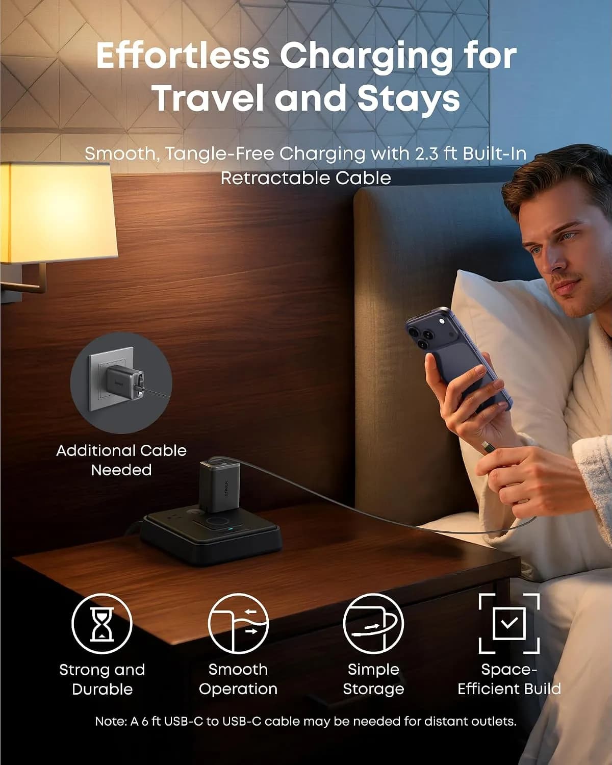 شارژر دیواری 35 وات انکر Anker Nano Charger 35W A2658 پلاگ دوپین ایران + کابل خود جمع شونده — تصویر ۶