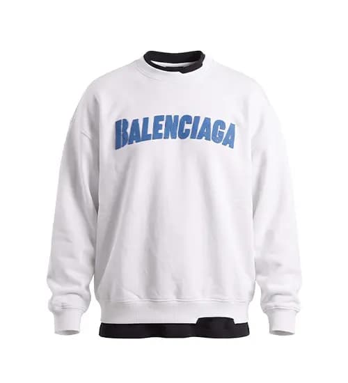 بلوز یقه گرد مردانه باکسی طرح دار سه نخ پنبه سفید Balenciaga