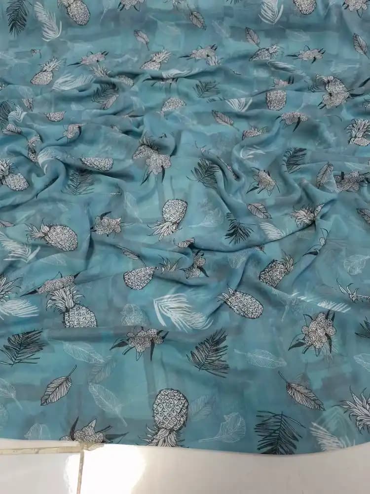 پارچه حریر ساده گلدار آبی