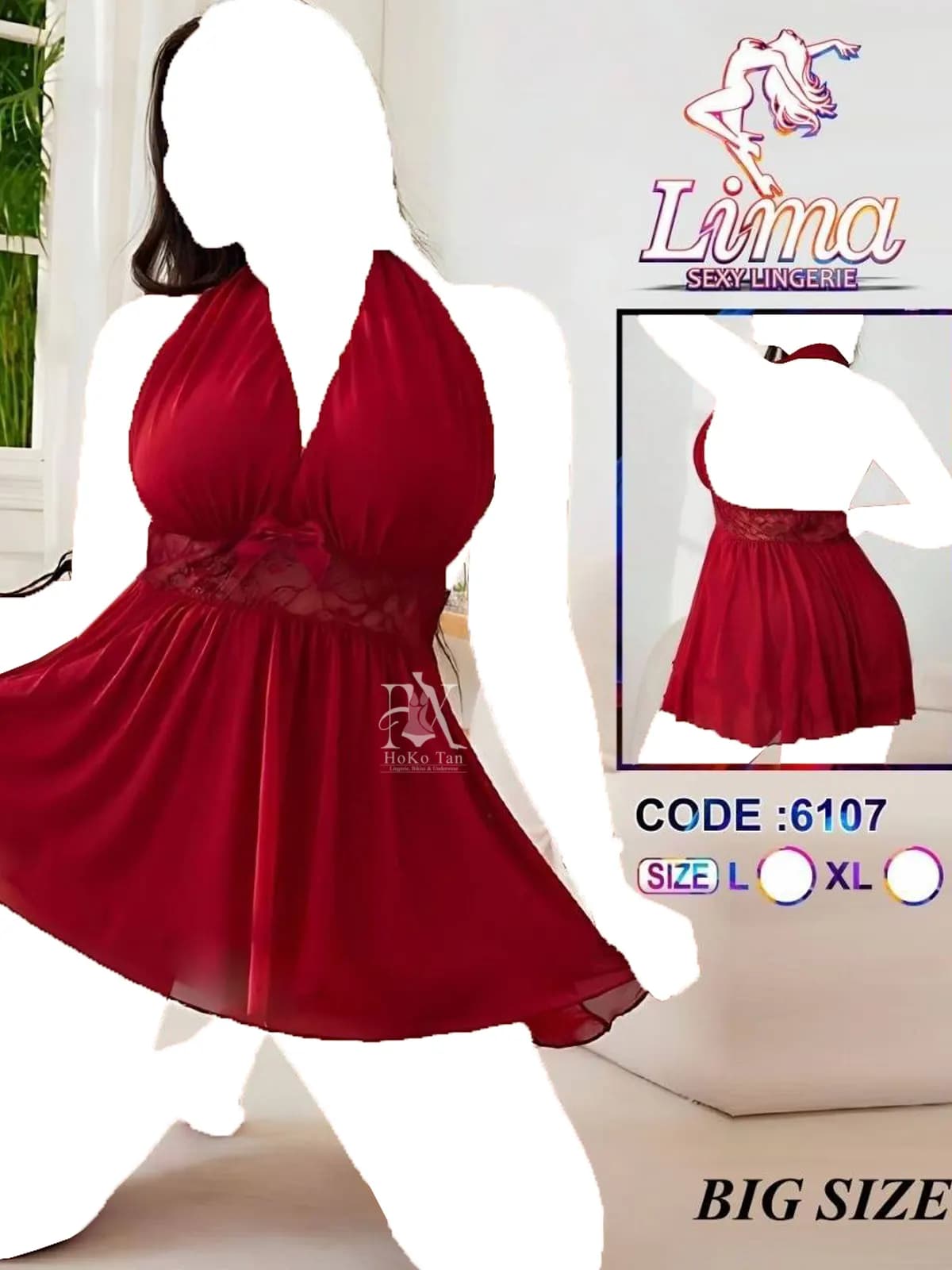 لباس خواب زنانه سایز بزرگ کوتاه آلبالویی کد 6107 — تصویر ۸