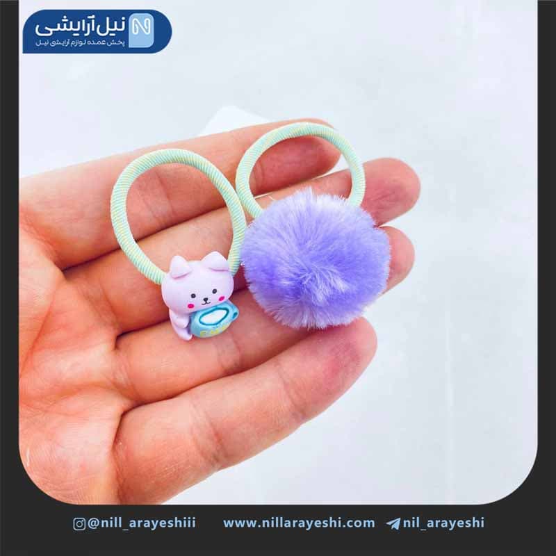 کش مو کارتی عروسکی و توپک خز طرح حیوانات کد 3 — تصویر ۳