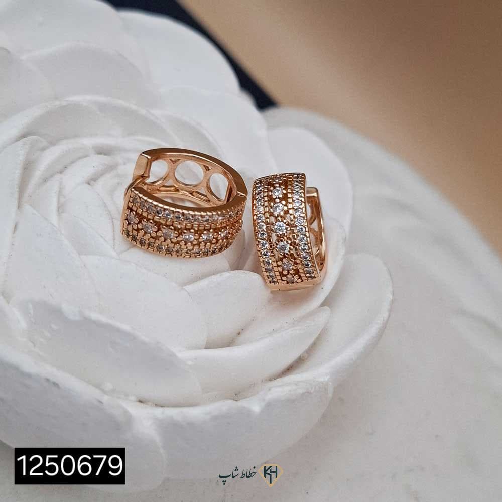 گوشواره NYH حلقه ای 3رج نگین اتمی (6جفتی)