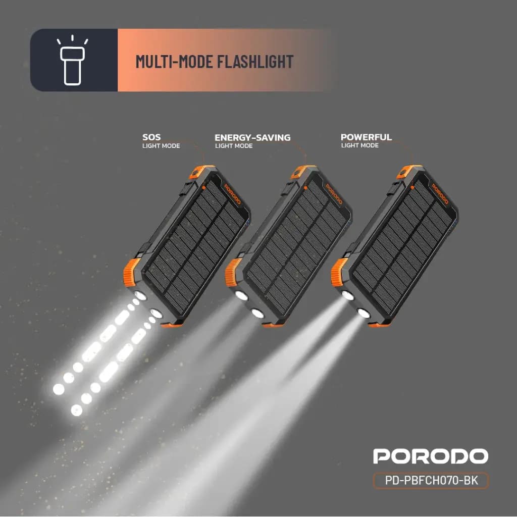 پاوربانک خورشیدی 20000 پرودو مدل Porodo 20000mAh 4-Panel Solar Power Bank PD — تصویر ۲