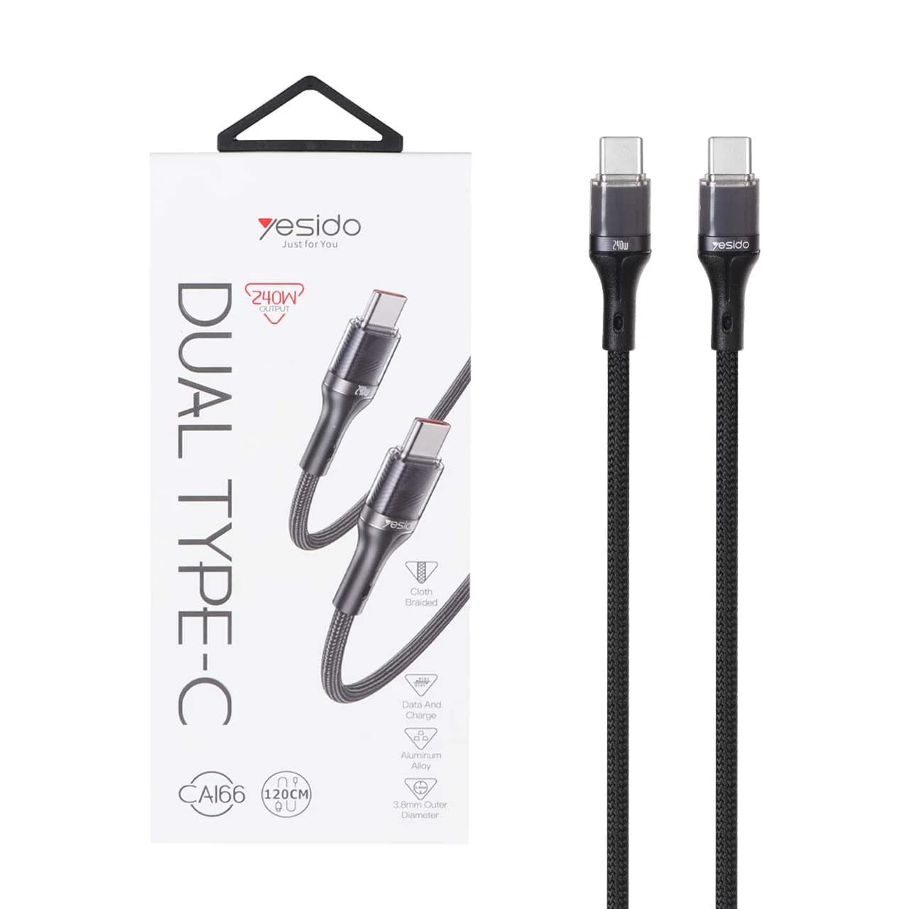 کابل شارژ 1.2 متری PD و فست Yesido Type-C To Type-C مدل CA166 240W – مشکی (گارانتی 18 ماه تعویض نیکان همراه)