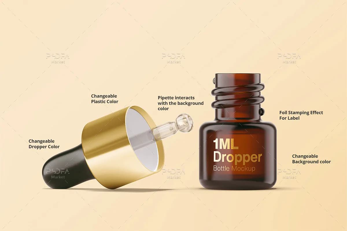 موکاپ بطری قطره چکان ا میلی لیتری کهربایی با جعبه — تصویر ۶