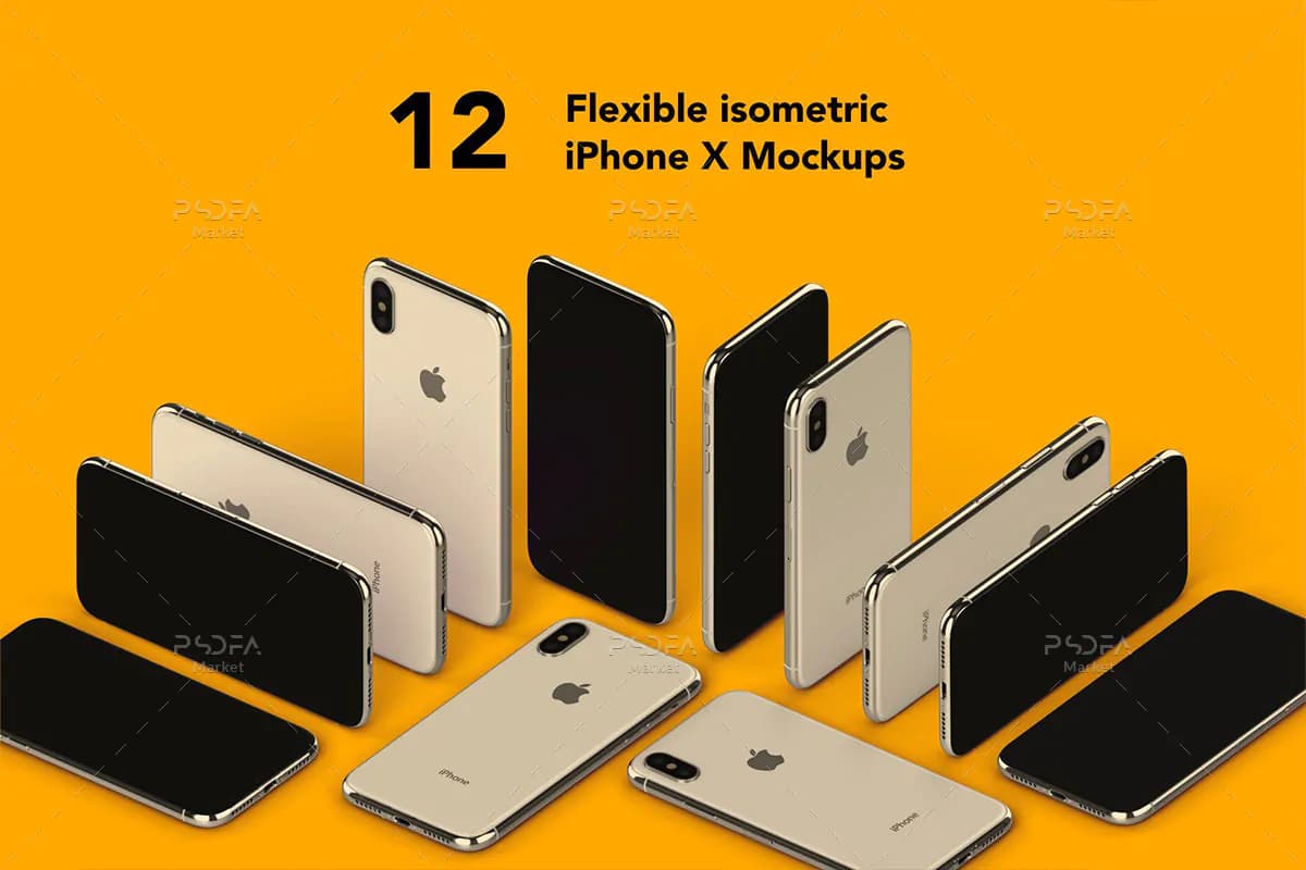 موکاپ آیفون ایکس ایزومتریک iPhone X — تصویر ۲