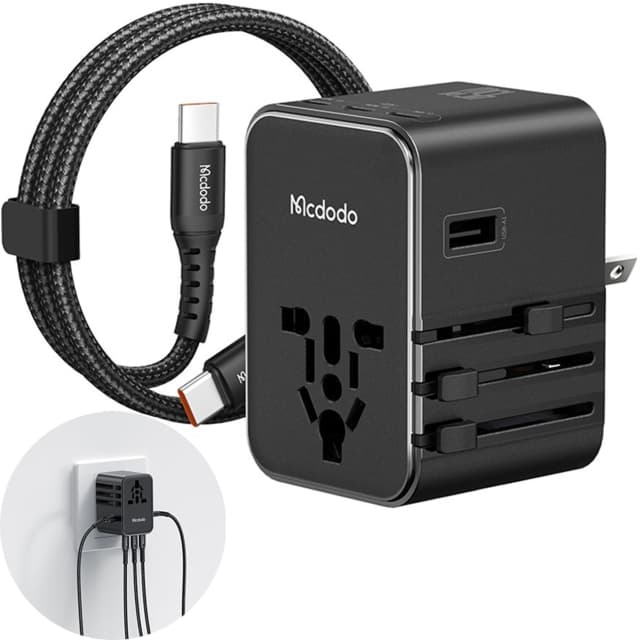 شارژر دیواری USB، تایپسی 45 وات و تبدیل پریز 2500 وات مکدودو CP-3270 با کابل تایپسی به تایپسی — تصویر ۸