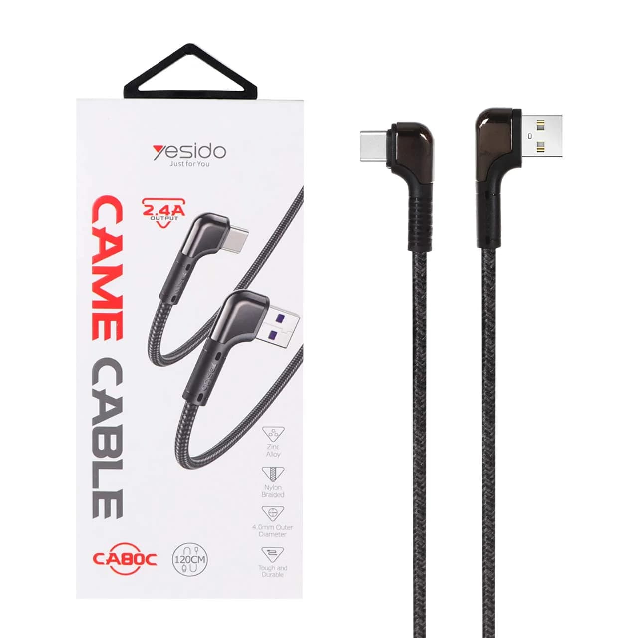 کابل شارژ و دیتا 1.2 متری فست کنفی Yesido Type-C مدل CA80C – مشکی (گارانتی 18 ماه تعویض نیکان همراه)