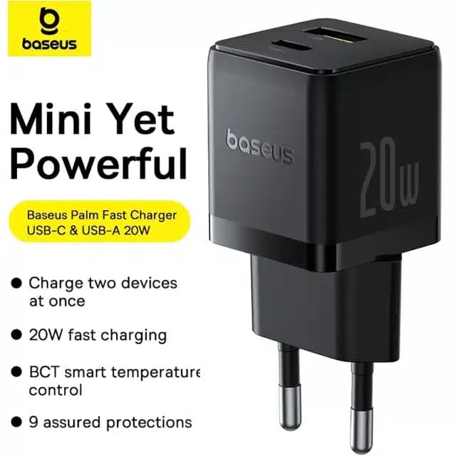 شارژر دیواری فست شارژ تایپسی و یواسبی 20 وات بیسوس CCZC20UE — تصویر ۲