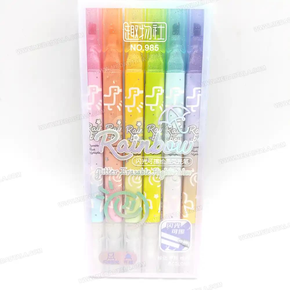 هایلایتر 6 عددی پاک کن دار شاین دار Rianbow NO.985
