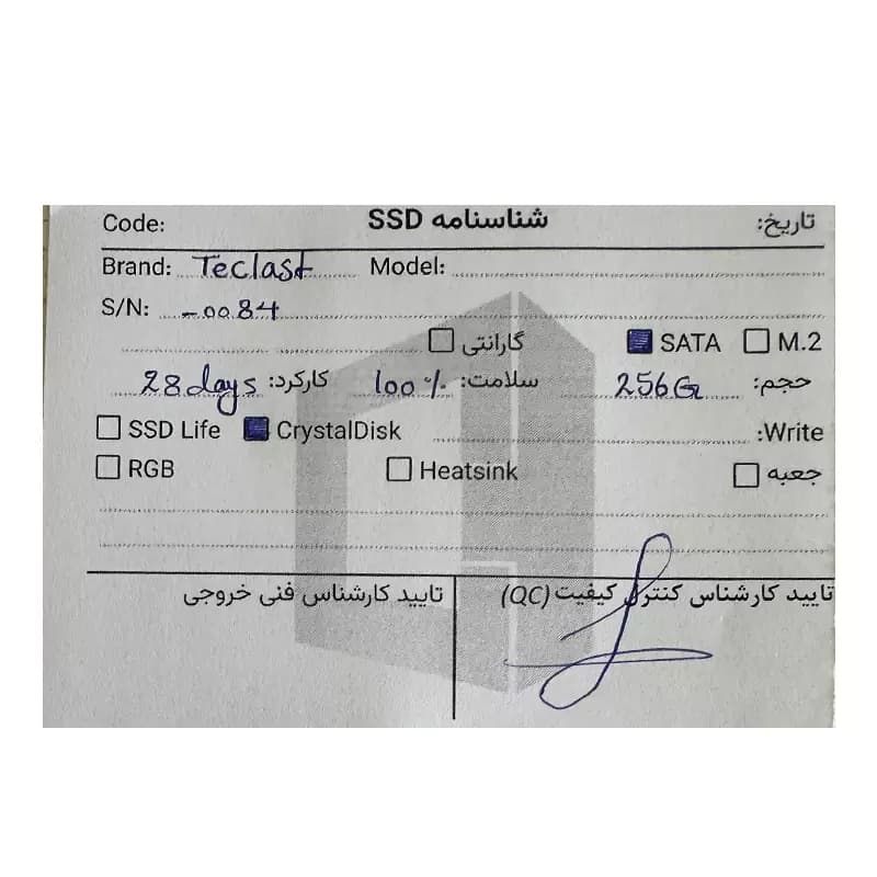 حافظه Teslast 256GB SSD استوک در حد نو — تصویر ۳