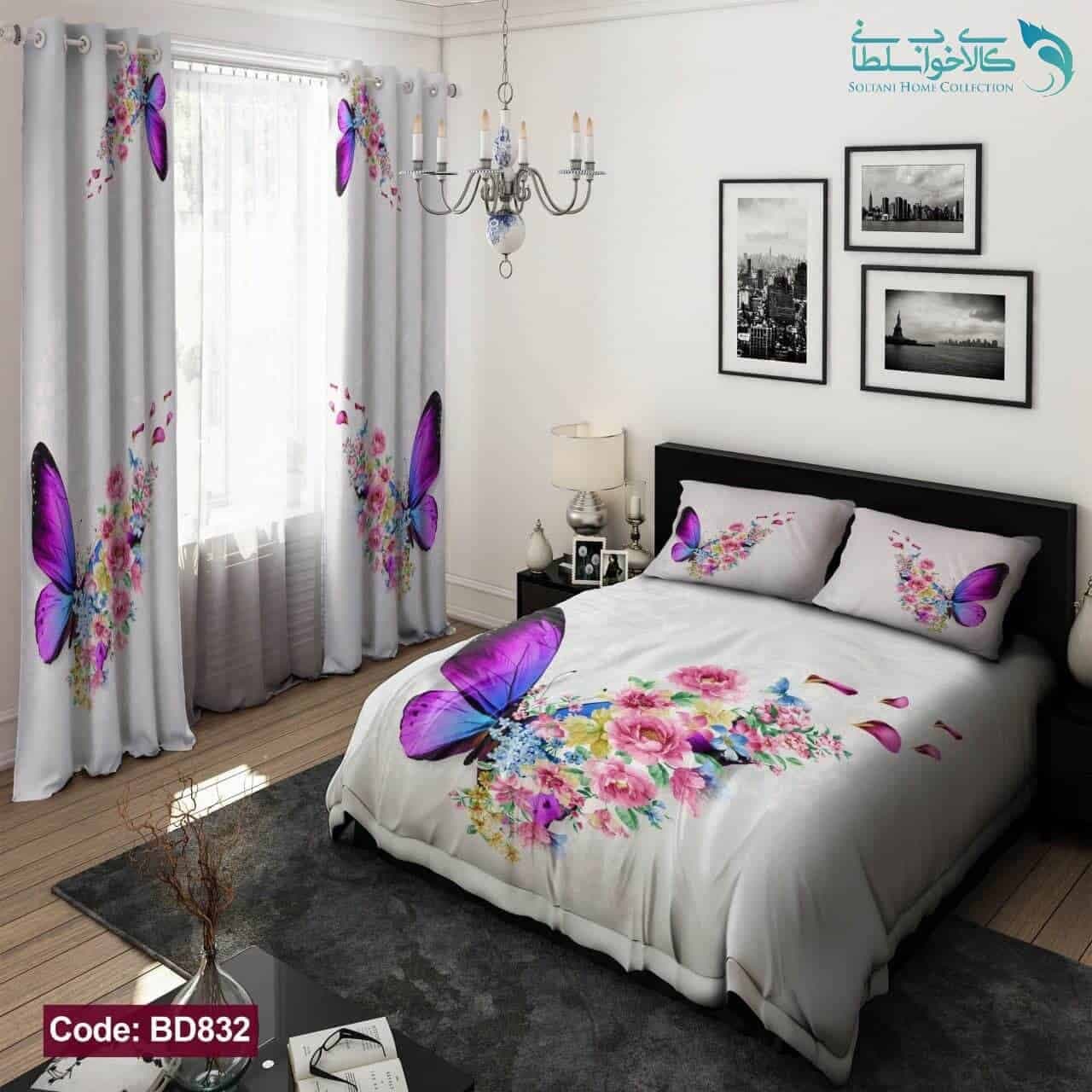 روتختی طرح پروانه بنفش دو نفره کد BD832