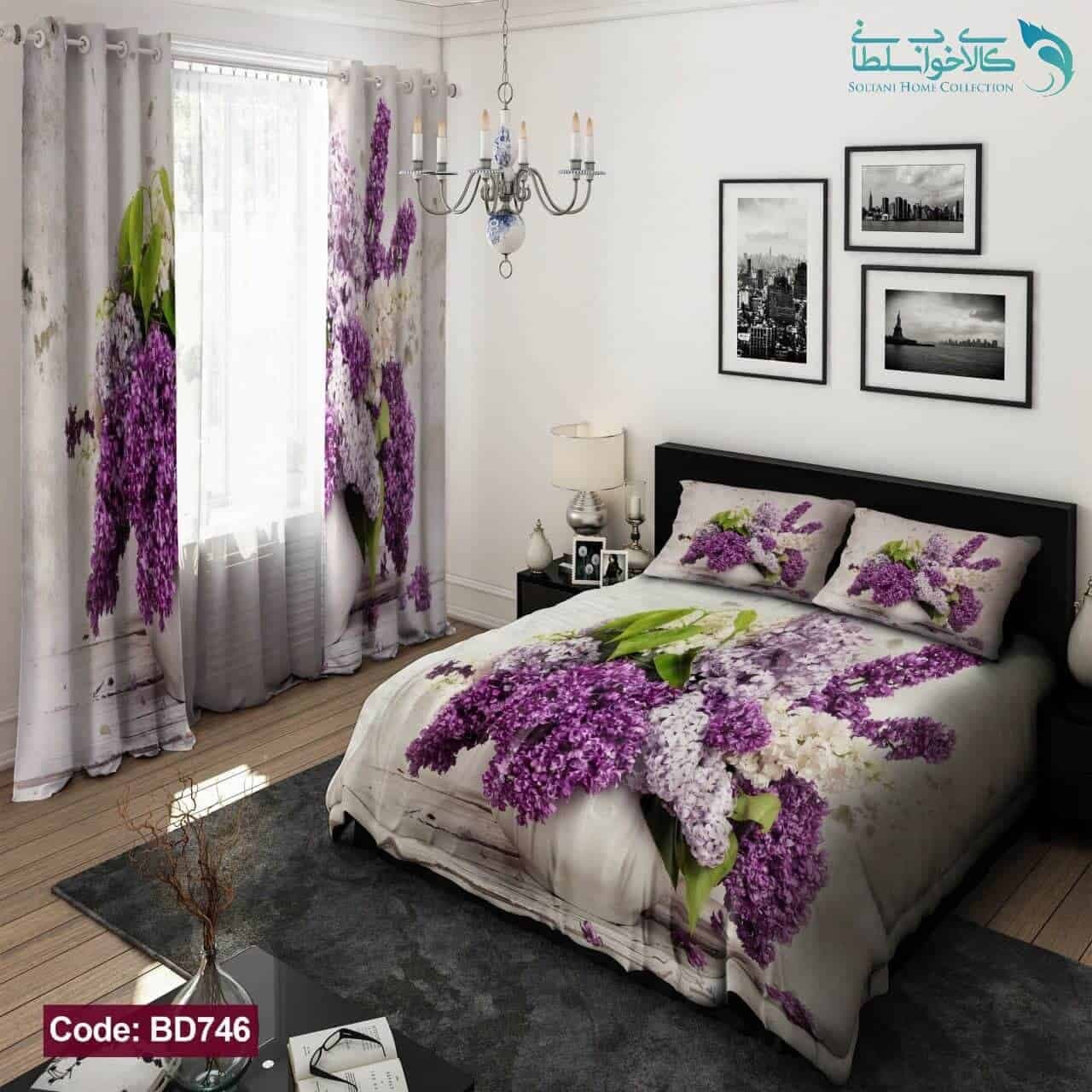 روتختی طرح یاس بنفش دو نفره کد BD746