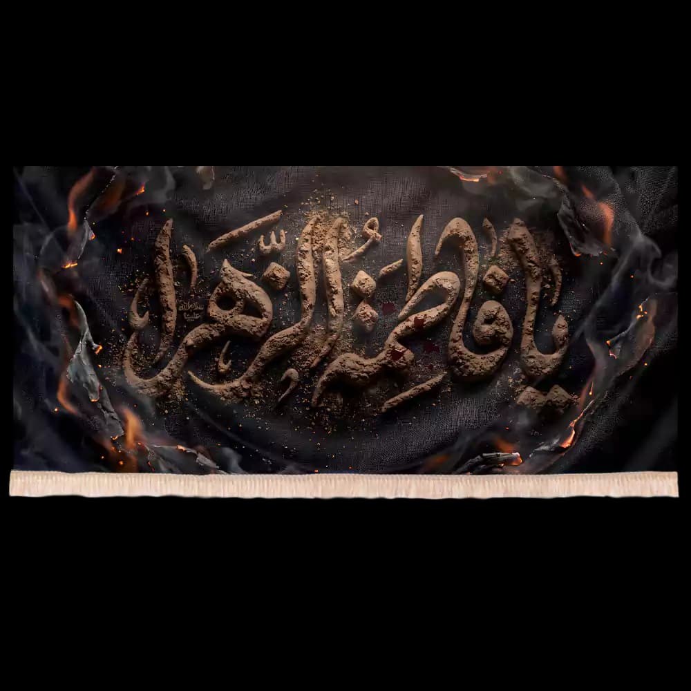 کتیبه مخمل فاطمیه با شعار فاطمة الزهرا طرح خاک کوثر