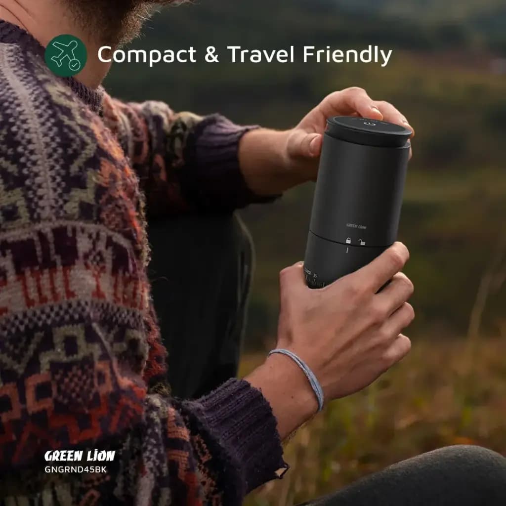 آسیاب قهوه شارژی گرین لاین مدل Green Lion Grind Pro Coffee Grinder GNGRND45BK | آسیاب حرفهای قابل حمل — تصویر ۳