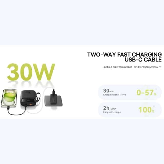 پاوربانک 10000 میلیآمپر USB و تایپسی 30 وات بیسوس Qpow 2 PPQD4-10C — تصویر ۱۲