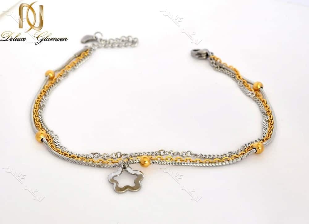 پابند دخترانه استیل طلایی نقره ای سه ردیفه با آویز طرح شکوفه Se-n104