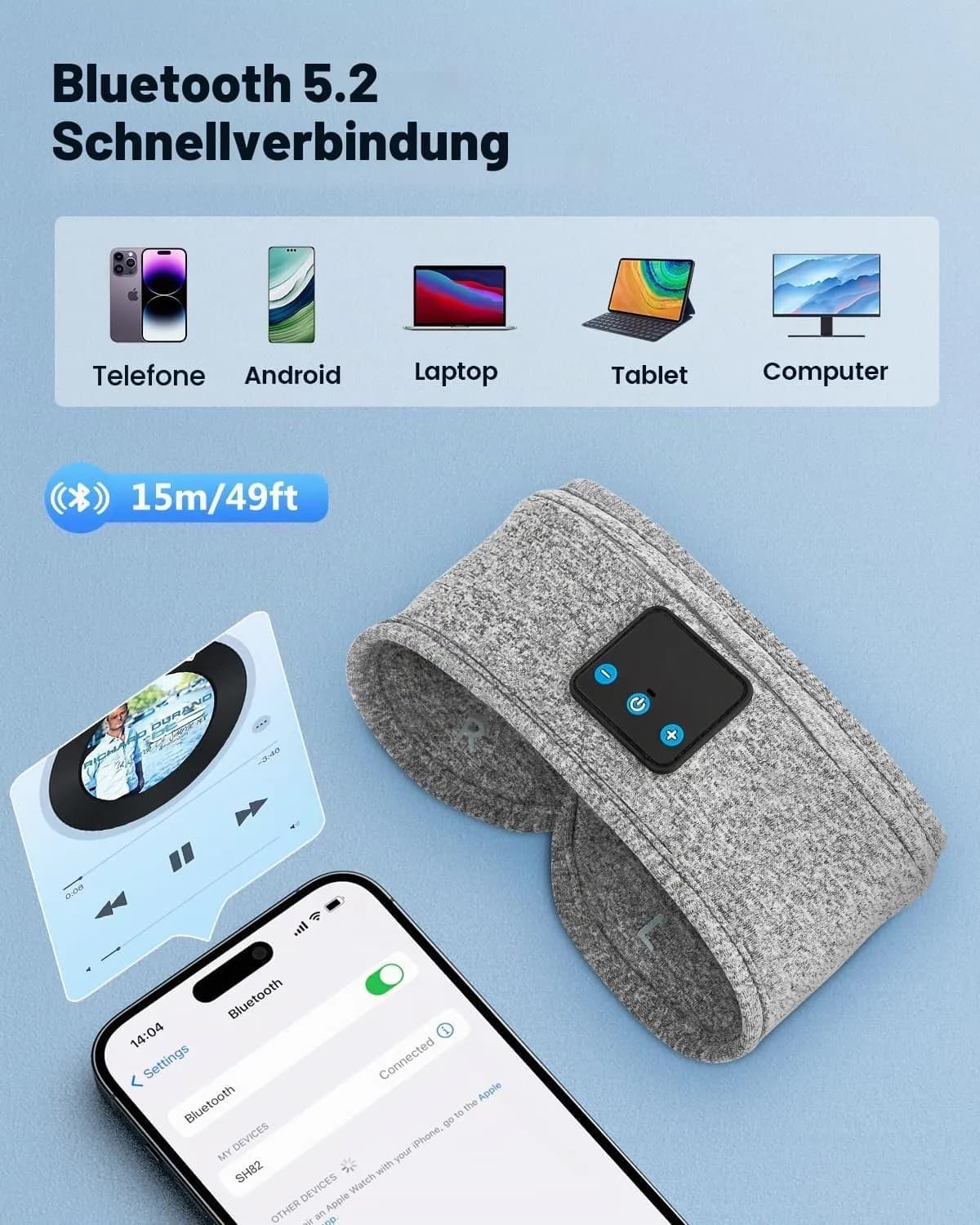 هدبند هدفون بلوتوثی مدل سهکاره مخصوص خواب، ورزش و سفر برند New Bee (نیوبی) — تصویر ۵
