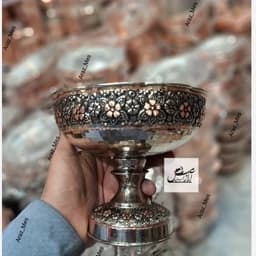 سرویس پذیرایی تراش رز گل گلبرگ ریزگل فاخر مسی کروم نقره ای دورنگ نانو زنجان — تصویر ۴