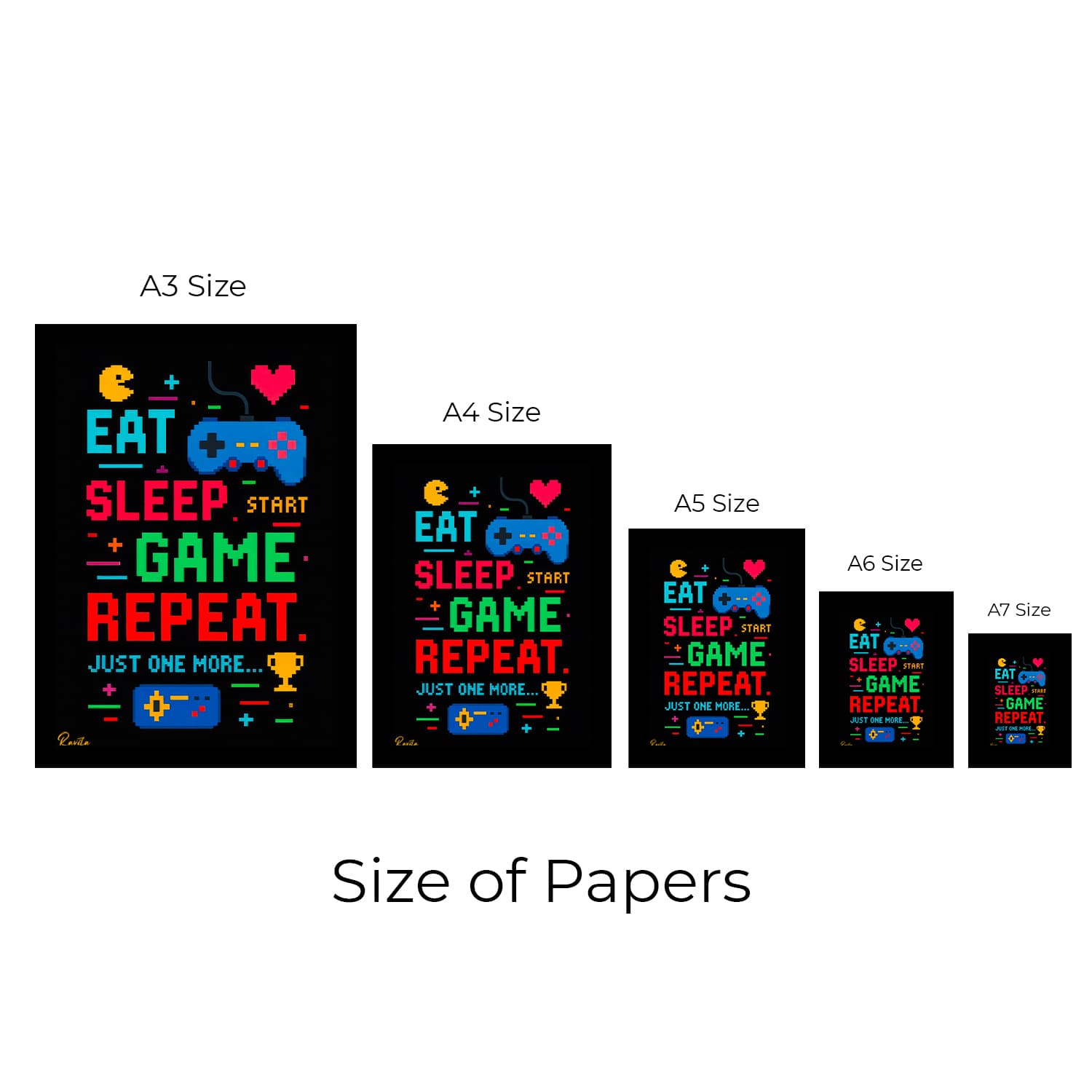 تابلو تکی راویتا طرح بخور، بخواب، بازی کن، تکرار کن – Eat Sleep Game Repeat کد 3995 — تصویر ۴