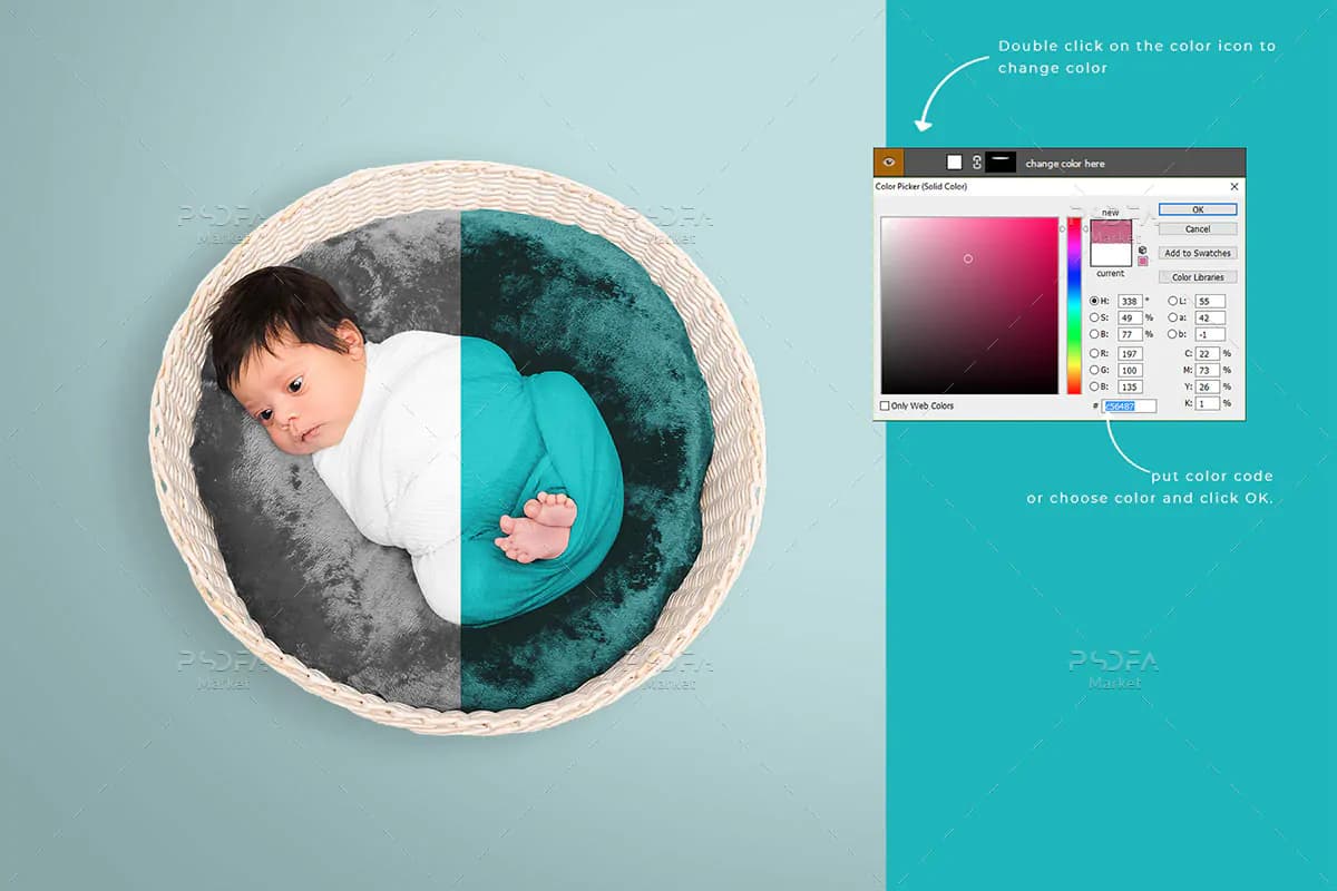 موکاپ قنداق نوزاد از نمای بالا — تصویر ۳