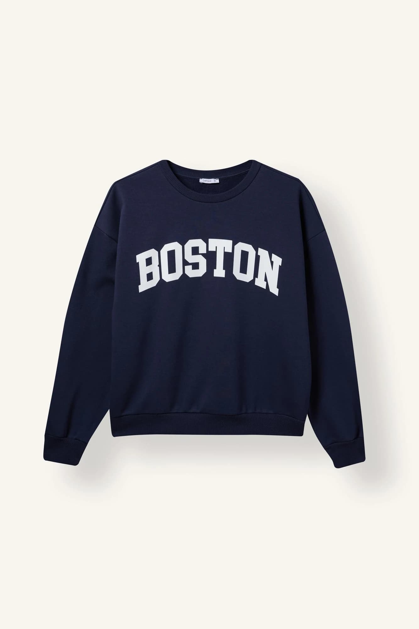 سویشرت زنانه دفکتو اورسایز نخی سرمهای با چاپ BOSTON — تصویر ۶