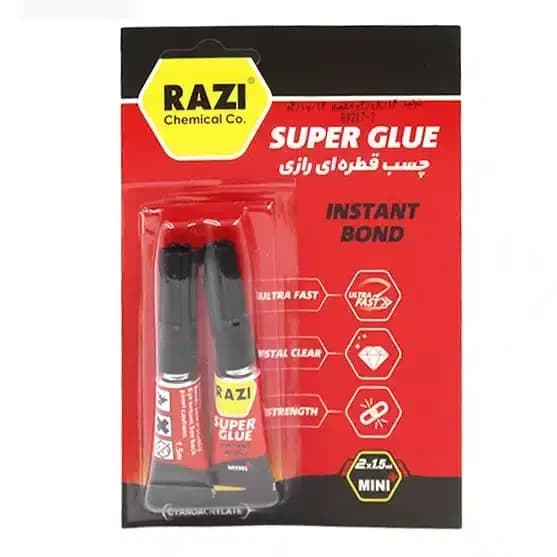 چسب قطره ای رازی سیانوآکریلات مدل RAZI Super Glue حجم 1.5 میلی لیتر دو عددی