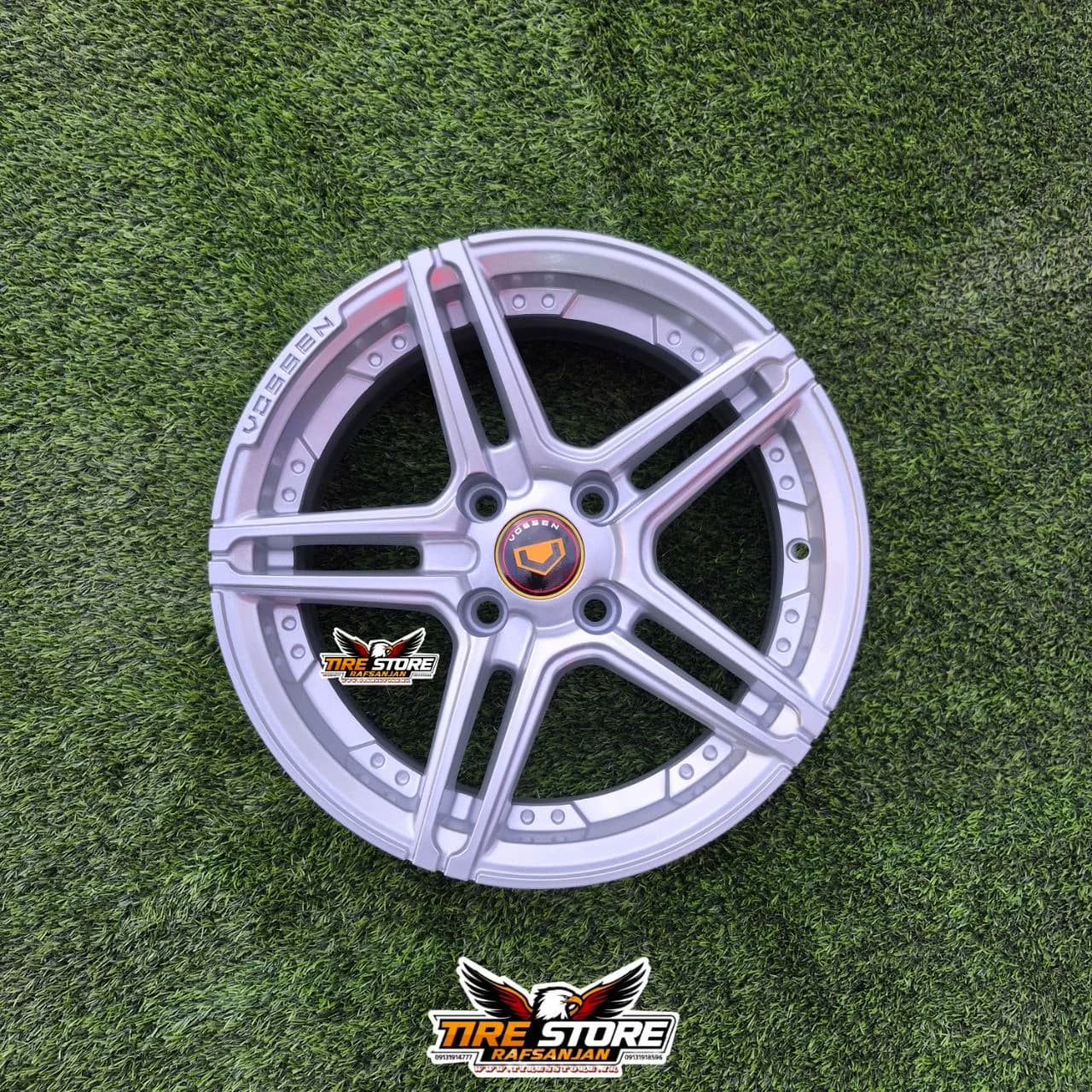 4 عدد رینگ اروند چرخ VOSSEN نقرهای سایز 15 + 4 عدد هدیه ژل ضد پنچری