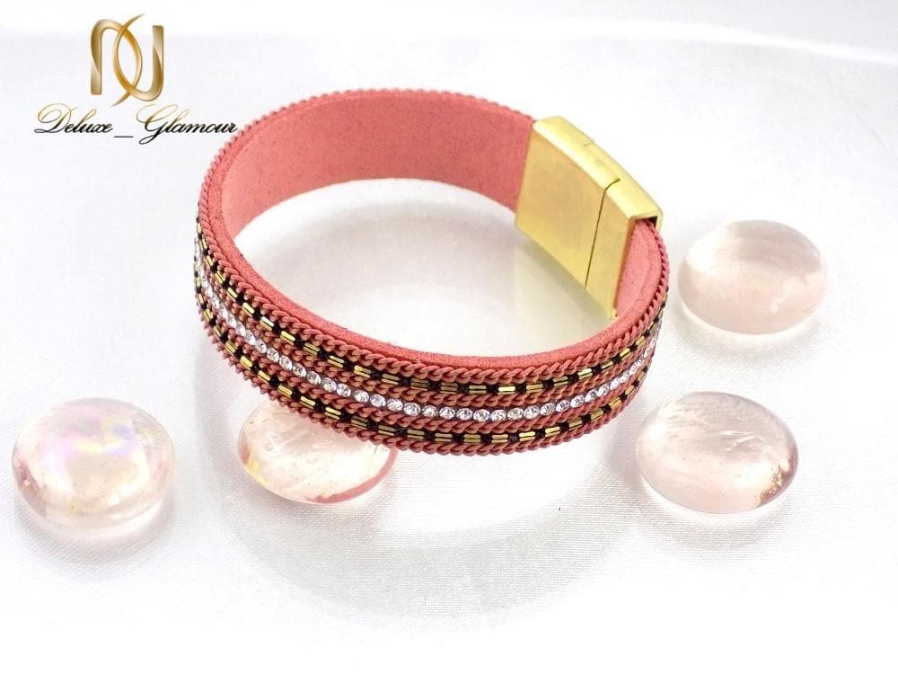 دستبند دخترانه چرم مصنوعی عریض طرح زرشکی ds-n140