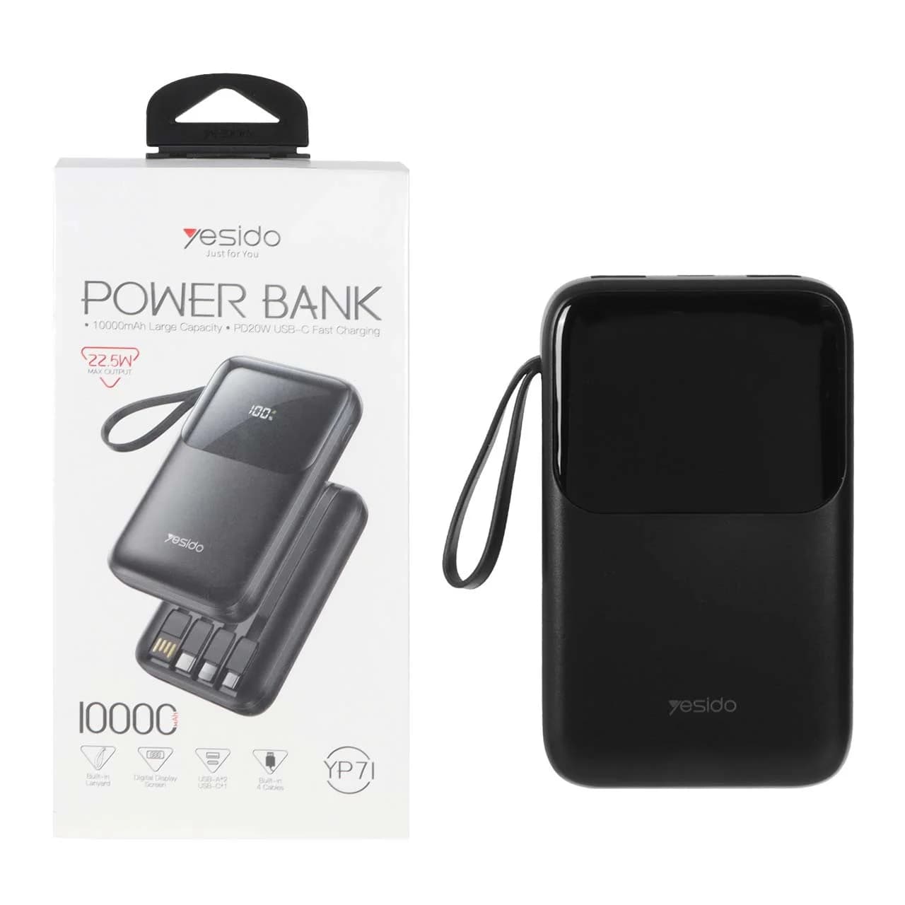 پاوربانک (PD و فست شارژ) Yesido 10000mAh مدل YP71 22.5W – مشکی (گارانتی 18 ماه تعویض نیکان همراه)
