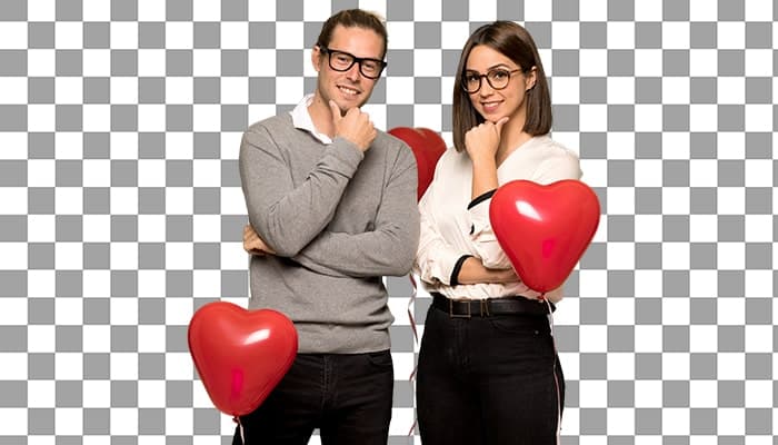 تصویر PNG زن و مرد جوان عاشق با قلب قرمز