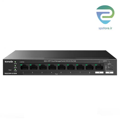 سوئیچ 10 پورت POE مدیریتی گیگ تندا مدل Tenda Switch TEG2210P-8-120W