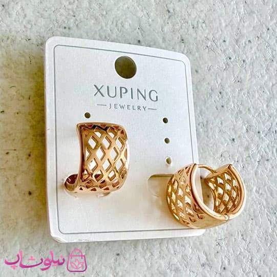 گوشواره زنانه حلقه ای ژوپینگ پهن مدل لوزی کد 2791