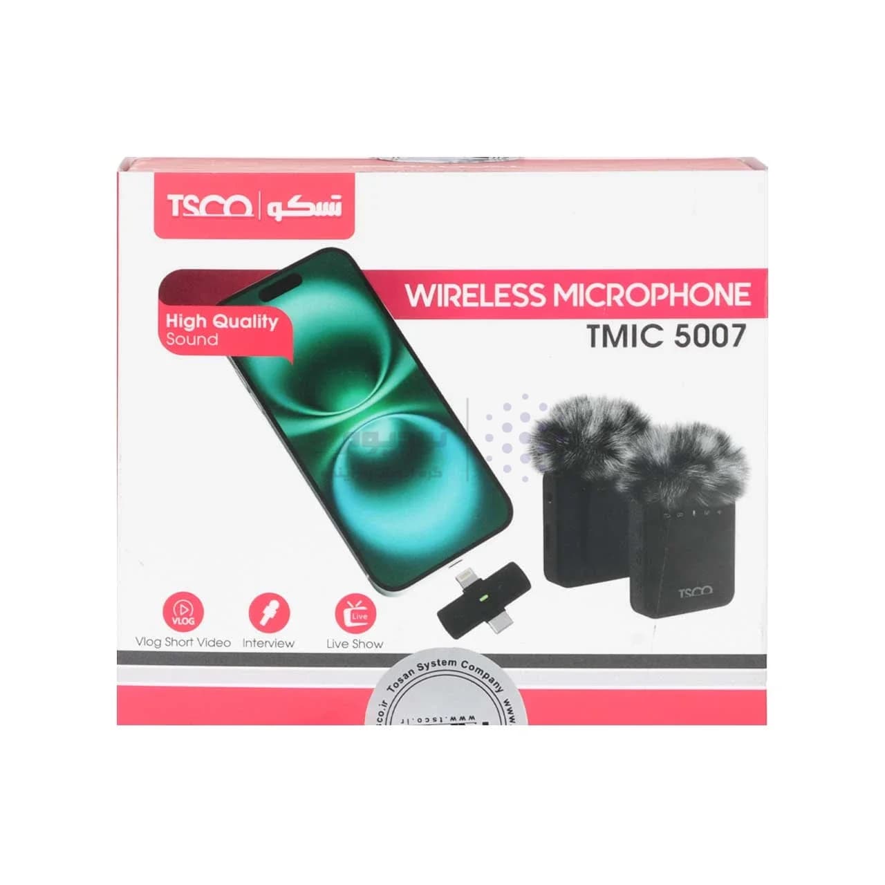 میکروفون یقه ای بی سیم Tsco Type-C/Lightning مدل TMIC 5007 – مشکی (دو میکروفون) (گارانتی 12 ماهه TSCO) — تصویر ۵