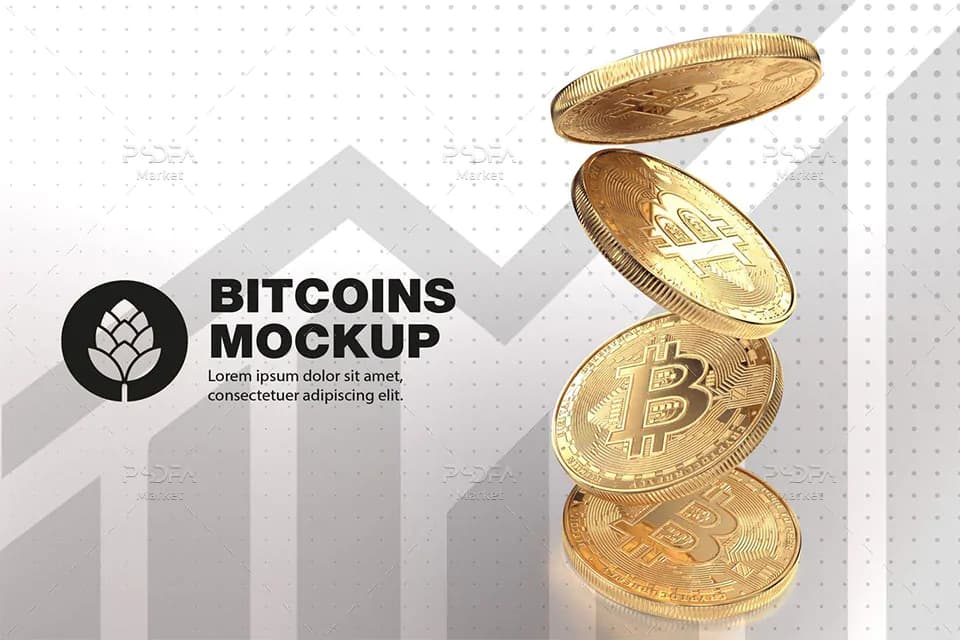 موکاپ بیت کوین طلایی Golden Bitcoin Mockup