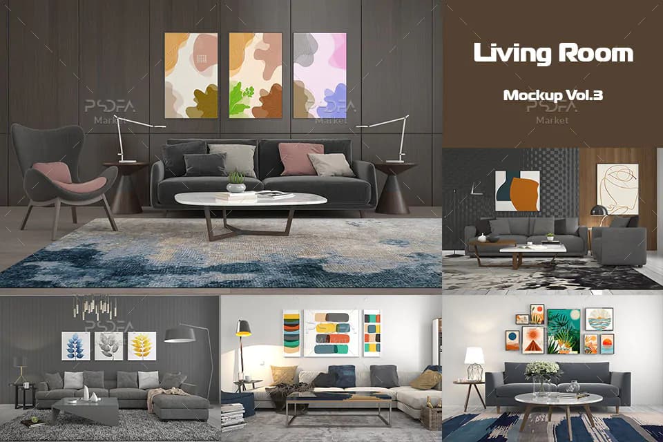 موکاپ تابلو و قاب عکس اتاق نشیمن و پذیرایی