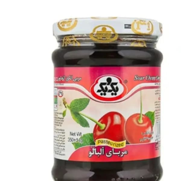 مربا آلبالو 340 گرم شيشه يک و يک