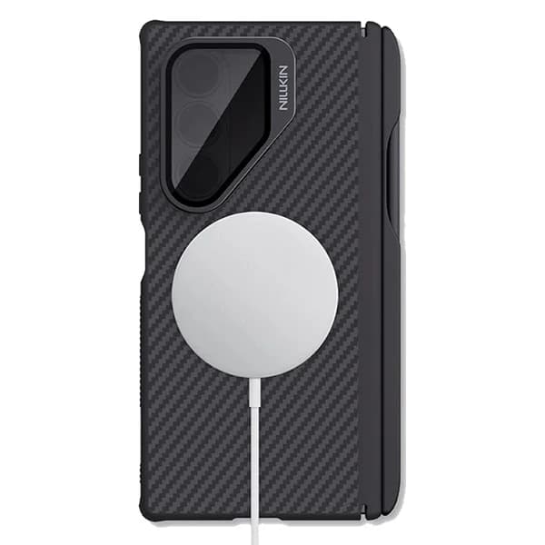 گارد مگنتی کربنی کمرا استند شیشه ای Samsung Galaxy Z Fold 7 مارک نیلکین مدل CarboProp با درگاه قلم — تصویر ۳