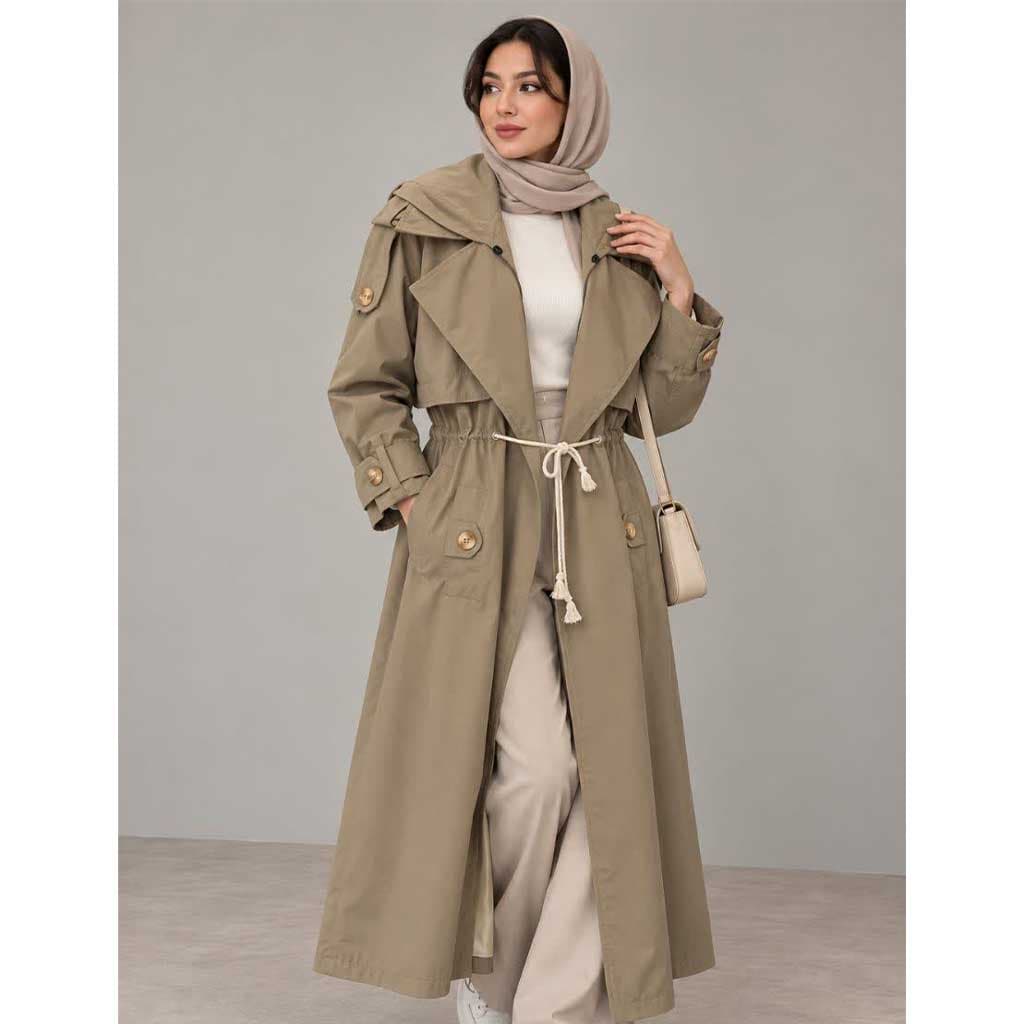 بارانی کلاهدار سانتانا زنانه رنگ خاکی