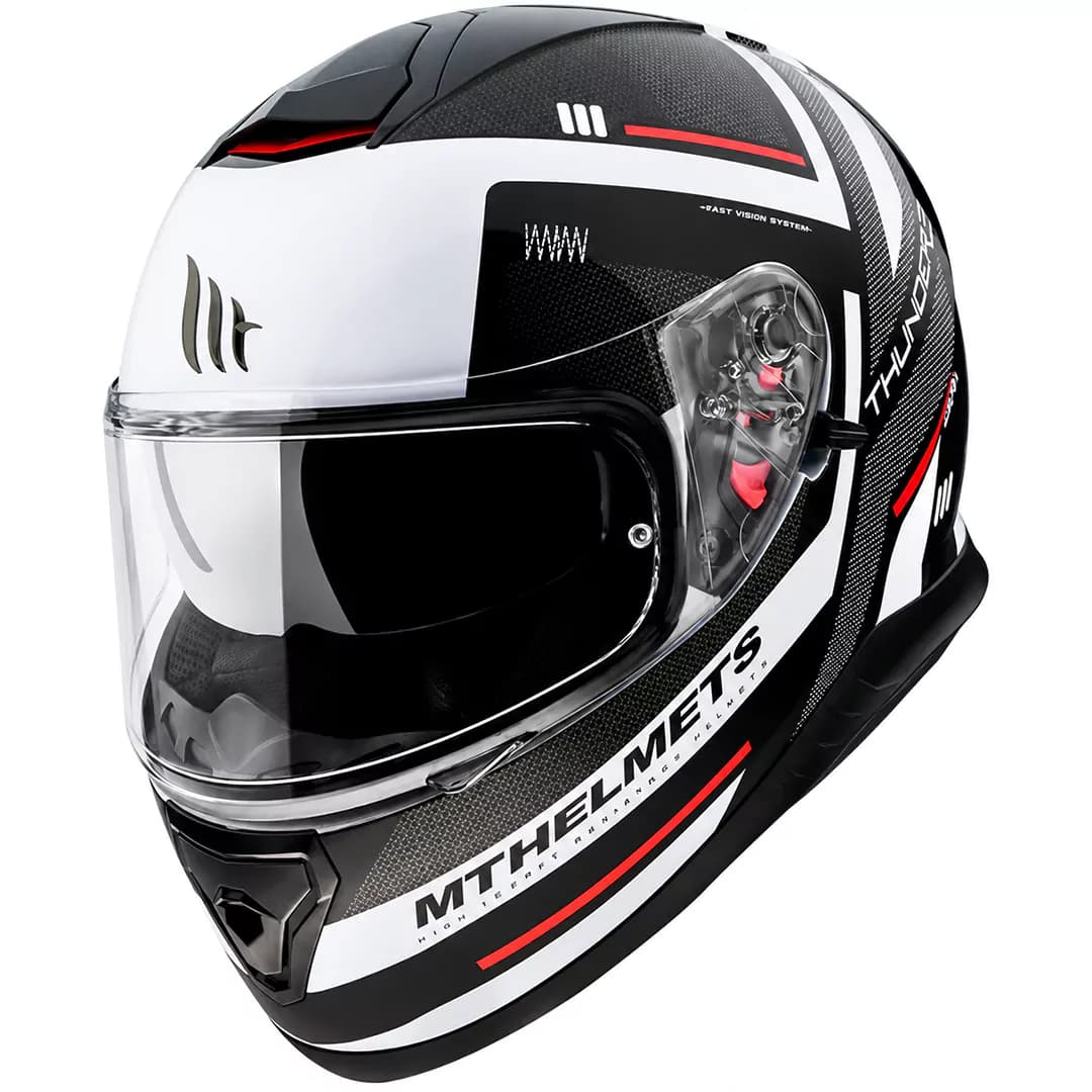 کلاه کاسکت فک ثابت ام تی مدل THUNDER 3 BLACK WHITE RED