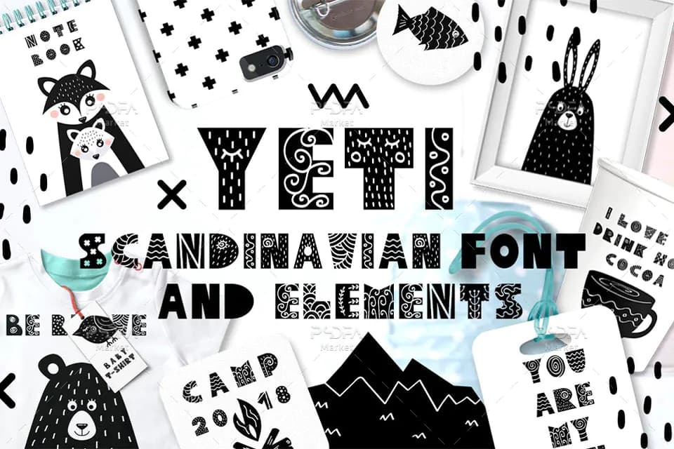 فونت فانتزی Yeti با پترن و عناصر طراحی کودکانه