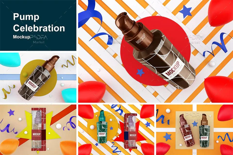 موکاپ اسپری پمپی آرایشی و بهداشتی با تم جشن