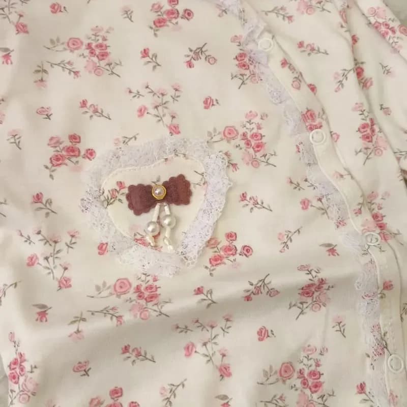 سرهمی مجلسی نوزادی دخترانه طرح گل رز صورتی توردار نخ پنبه — تصویر ۶